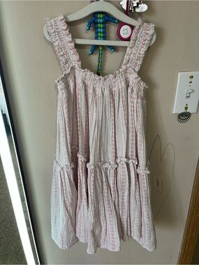 🎀 Tullabee girls Pink Striped Tiered bow print dress - Smocked Ruffle Straps 🎀